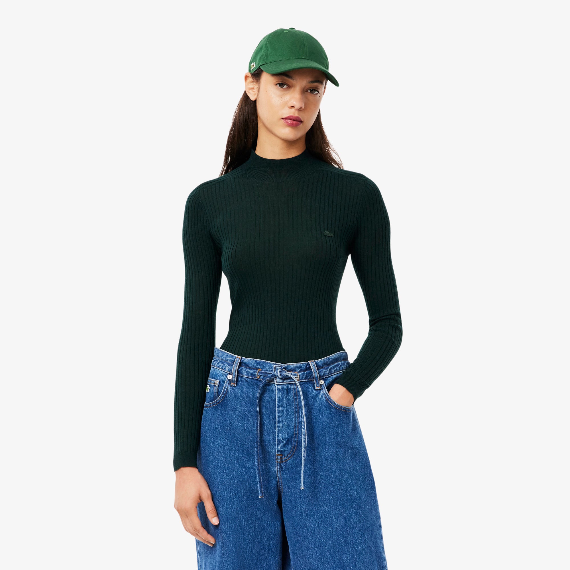High Neck Ribbed Knit Merino Wool Sweater – Lacoste ZA