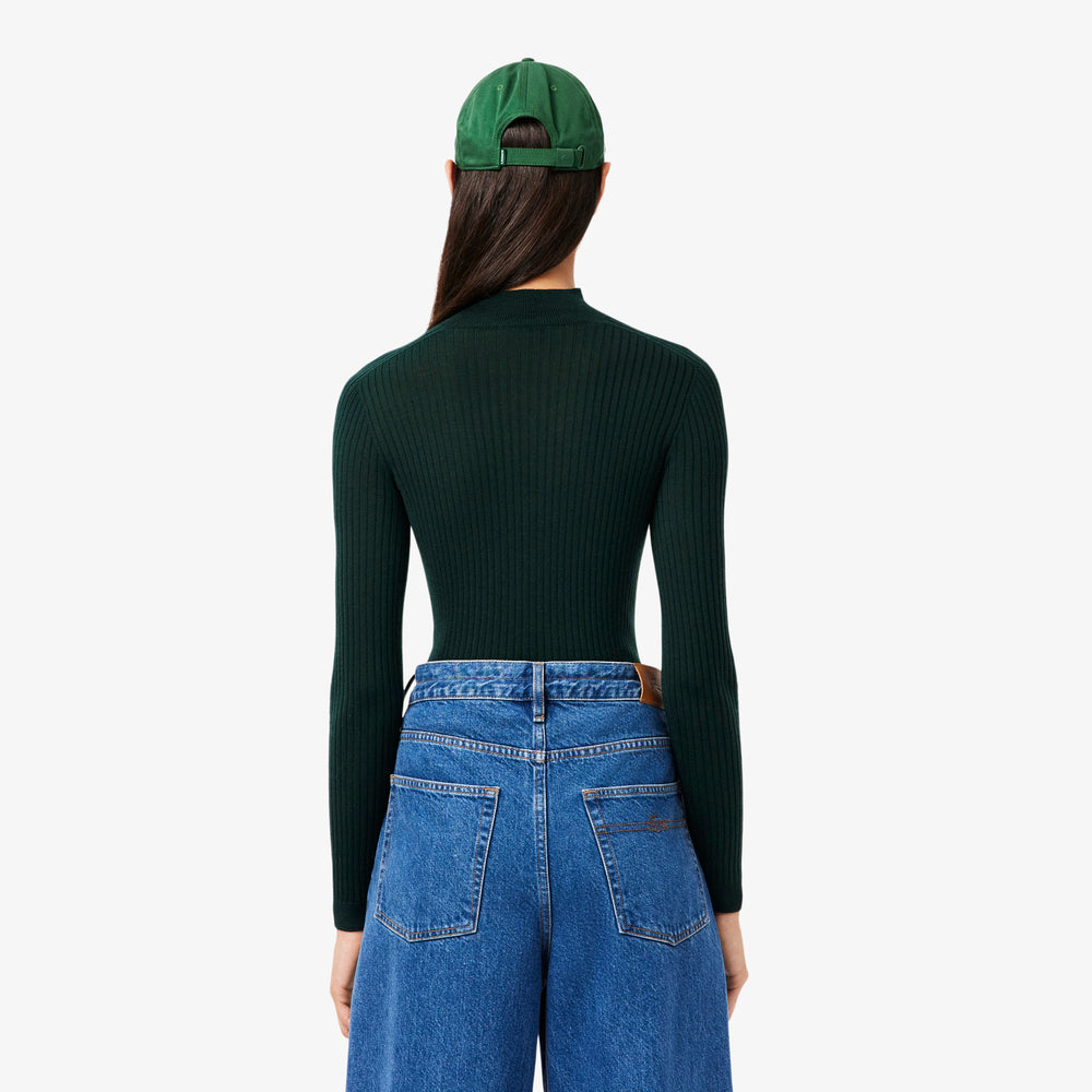 High Neck Ribbed Knit Merino Wool Sweater