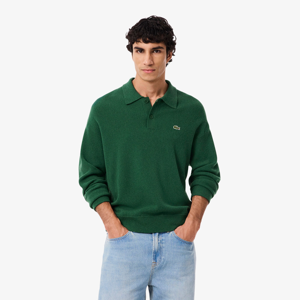 Relaxed Fit Carded Wool Polo Sweater