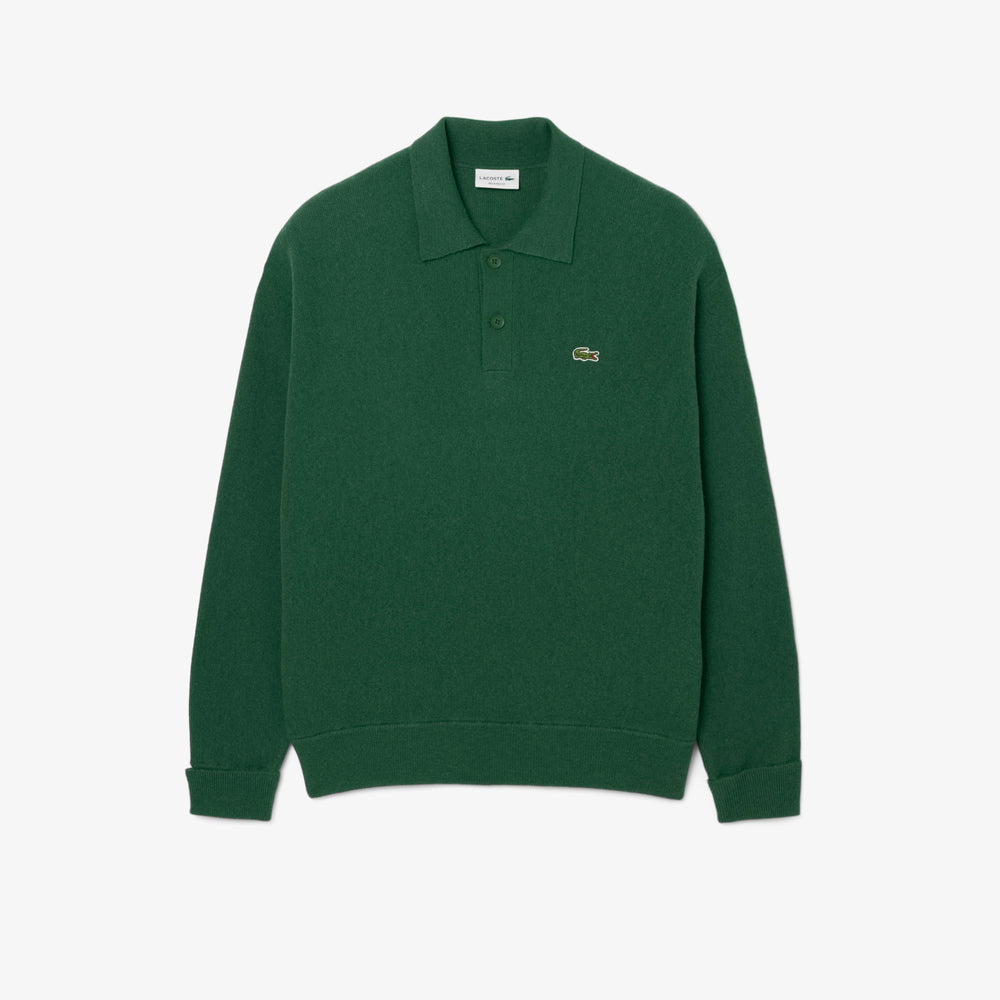 Relaxed Fit Carded Wool Polo Sweater