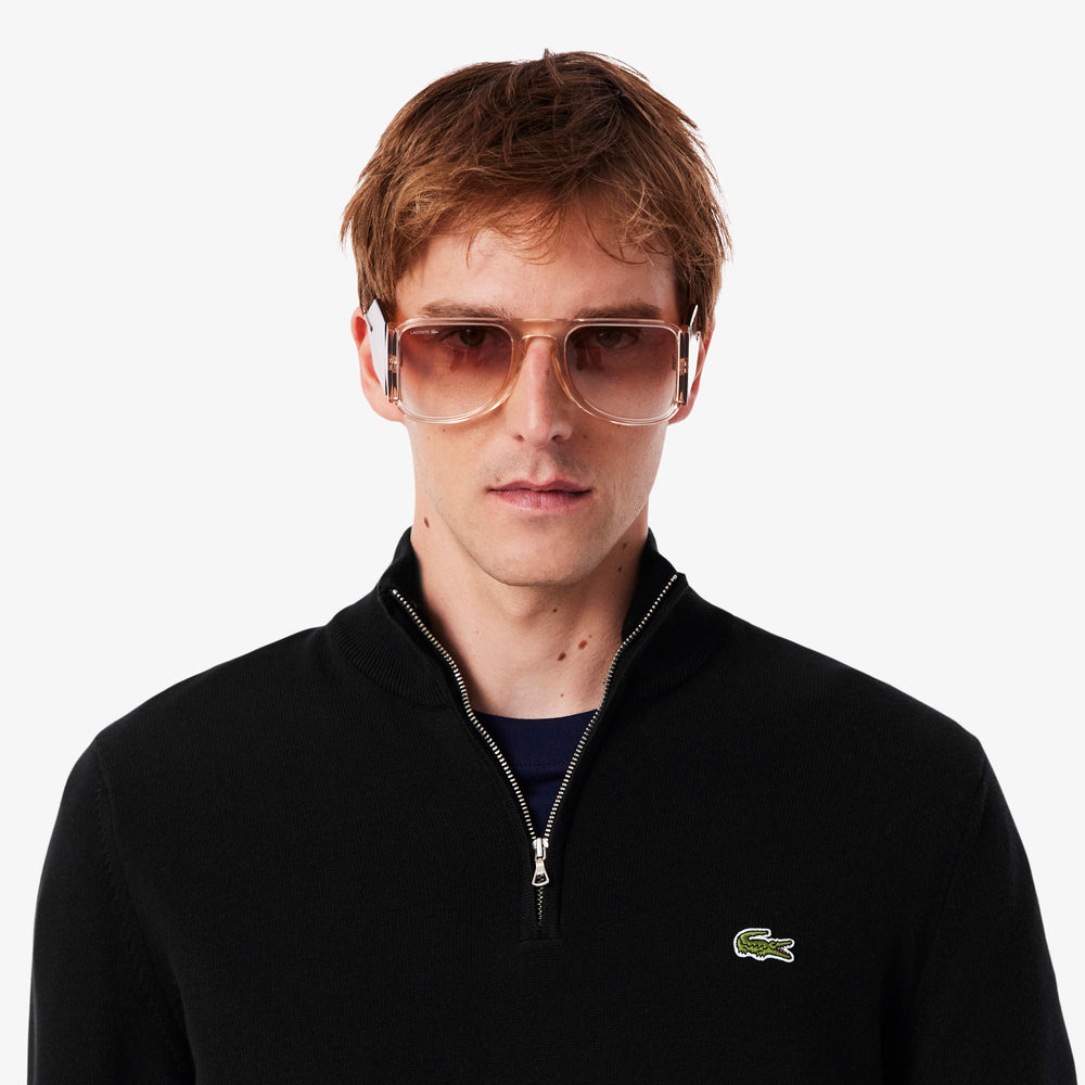 Zipped High Neck Cotton Sweater