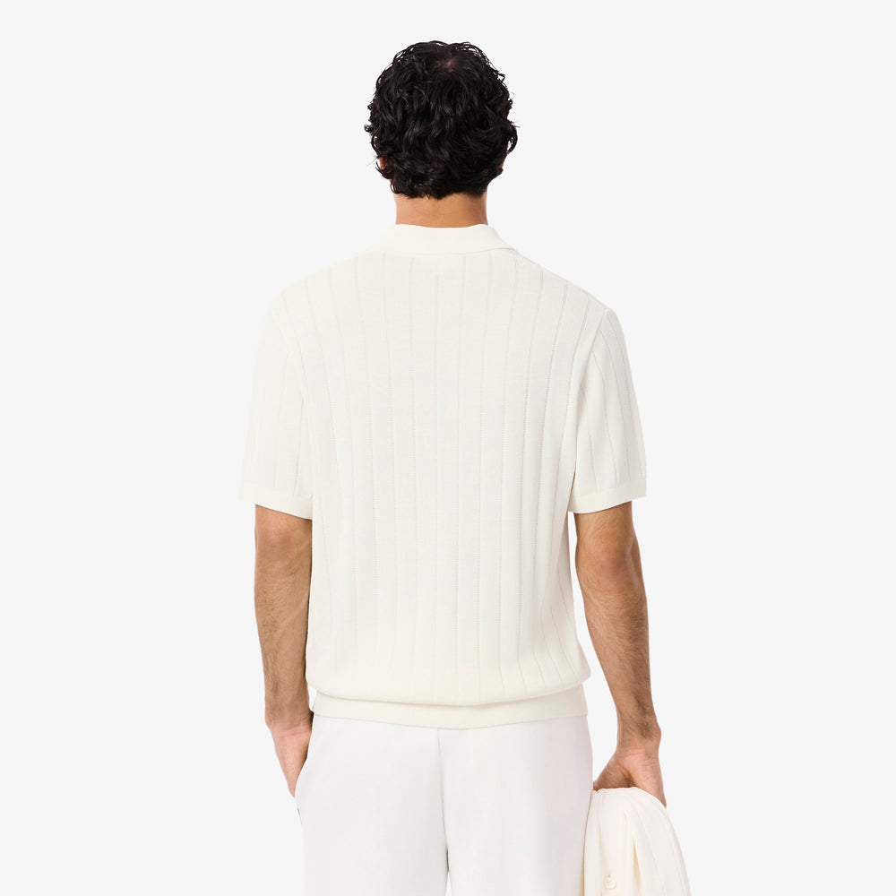Fluid Ribbed Knit Polo Collar Sweater
