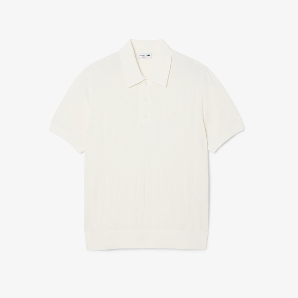 Fluid Ribbed Knit Polo Collar Sweater