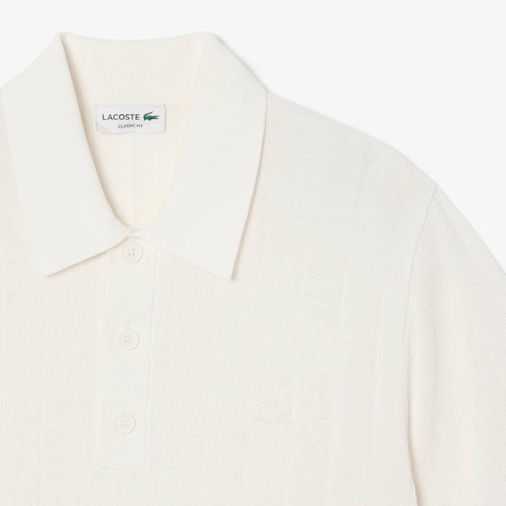 Fluid Ribbed Knit Polo Collar Sweater