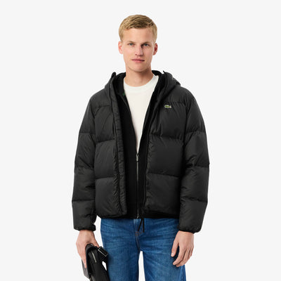 Short Water-Repellent Hooded Puffed Jacket