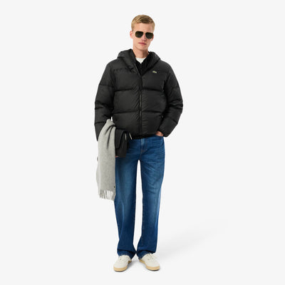 Short Water-Repellent Hooded Puffed Jacket