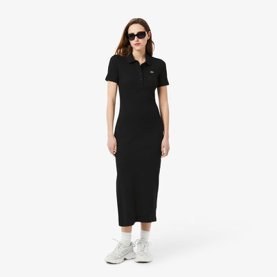Long Ribbed Cotton Polo Dress