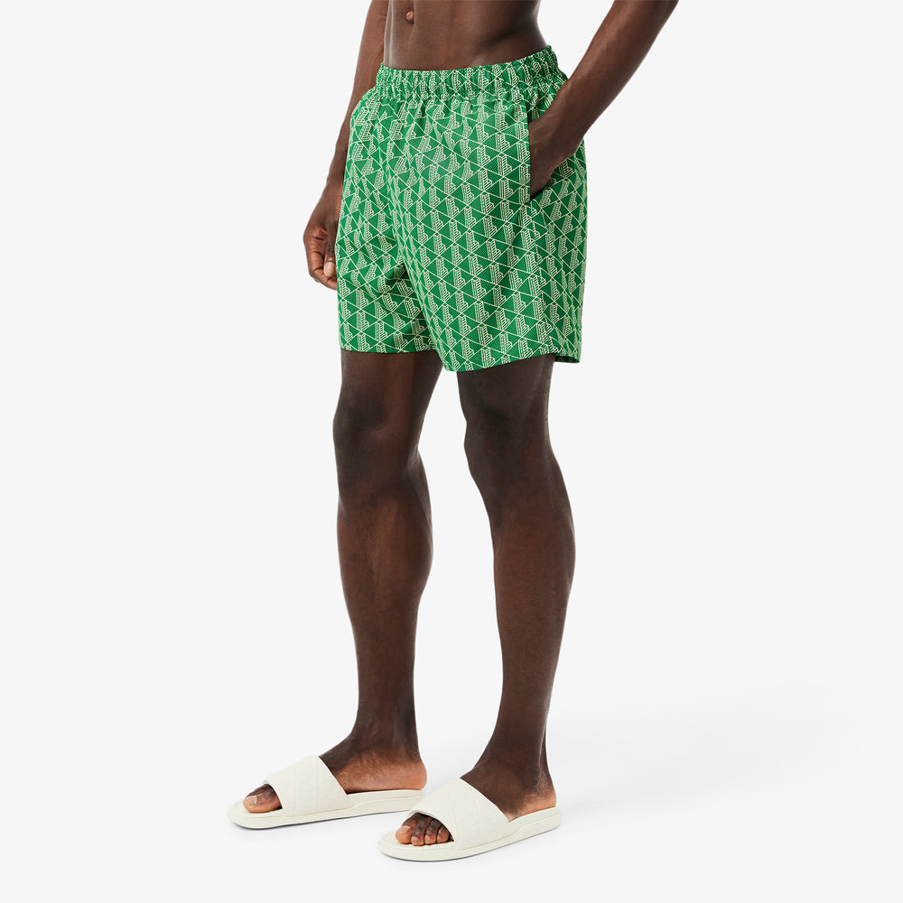Mid Length Monogram Print Swim Trunks