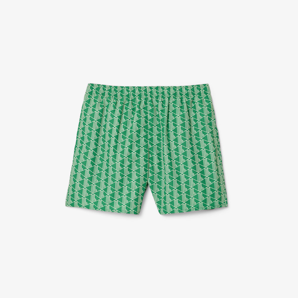 Mid Length Monogram Print Swim Trunks