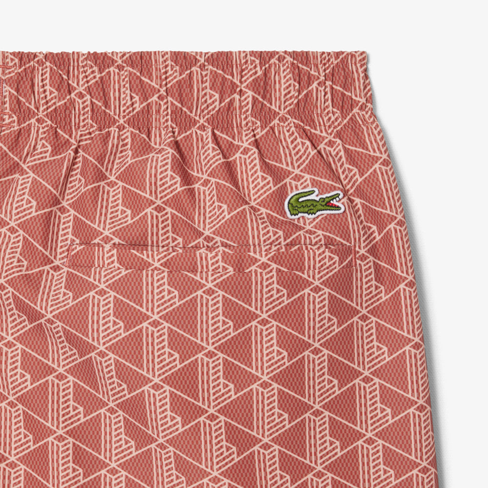 Mid Length Monogram Print Swim Trunks