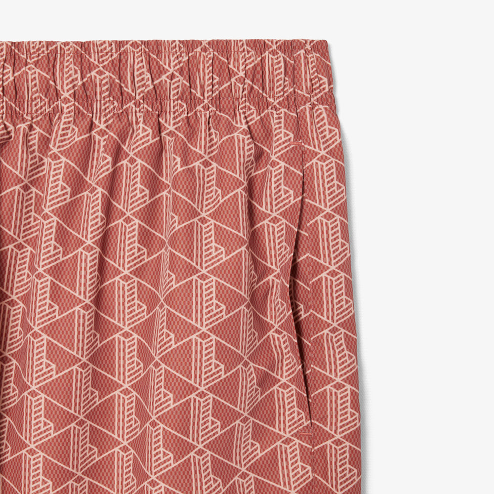 Mid Length Monogram Print Swim Trunks