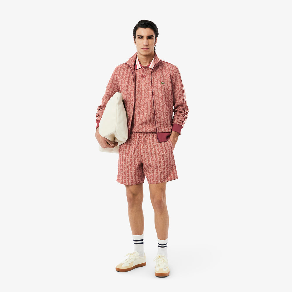 Mid Length Monogram Print Swim Trunks