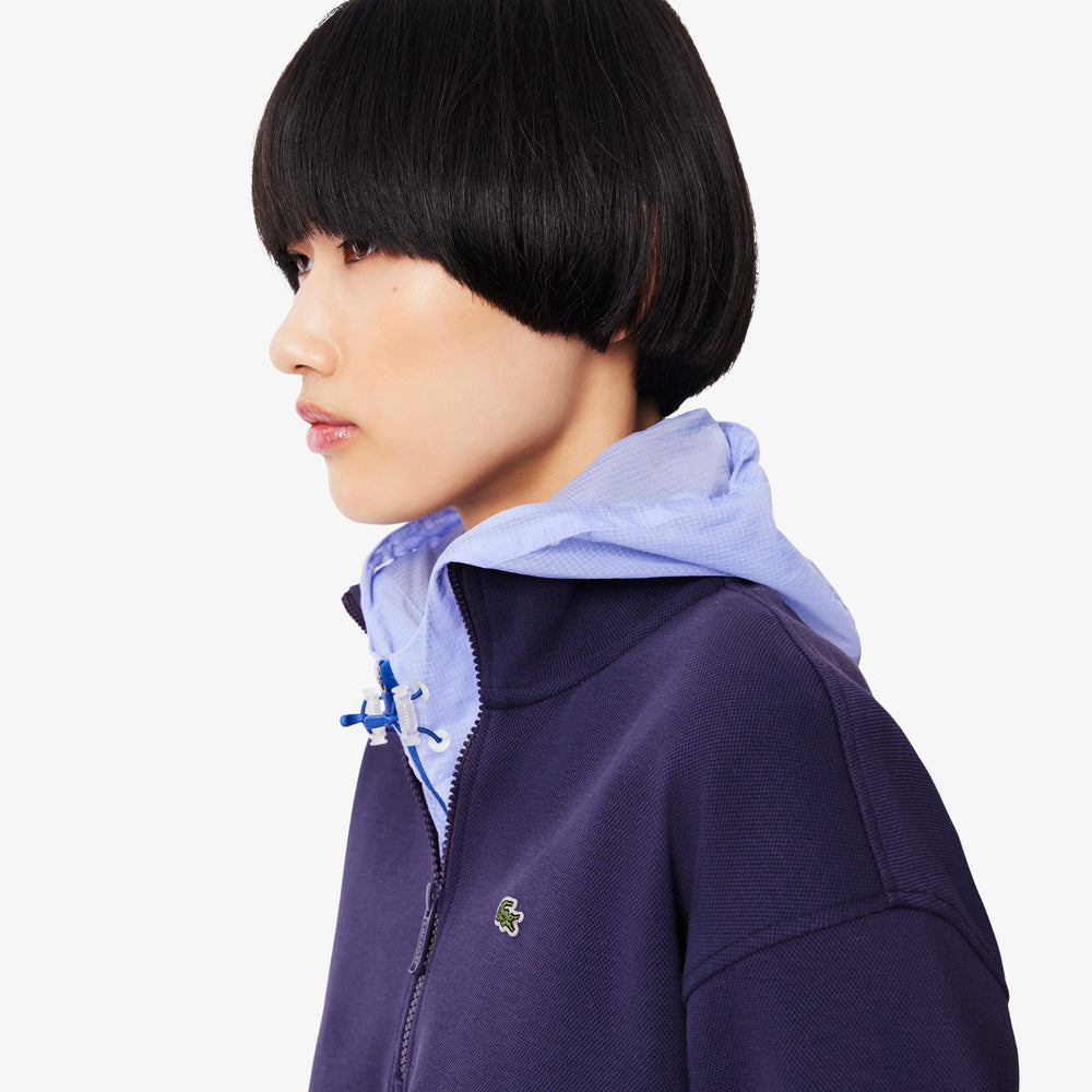 High Neck Zipped Piqué Sweatshirt