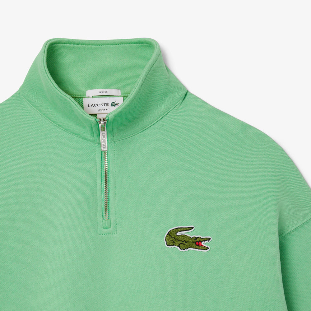 Loose Fit Zip Neck Badge Accent Sweatshirt