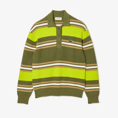 Ribbed Striped Polo Shirt Sweater