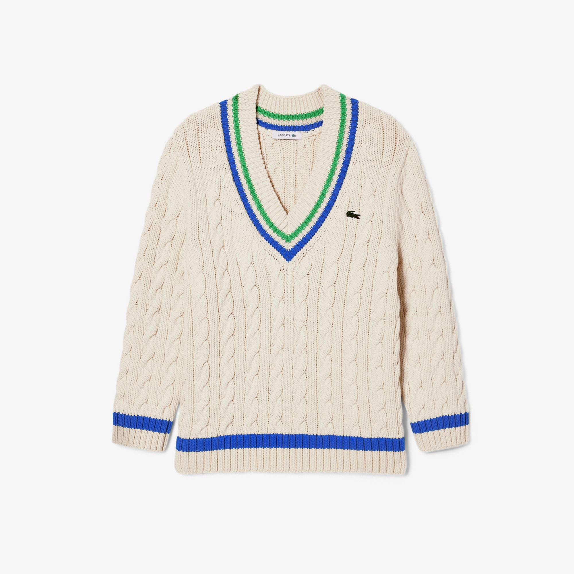 V Neck Cable Knit Cotton Tennis Sweater – Lacoste ZA