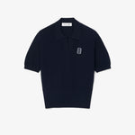 Regular Fit Open Neck Badge Accent Knit Polo Shirt