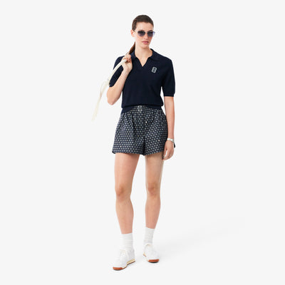 Regular Fit Open Neck Badge Accent Knit Polo Shirt