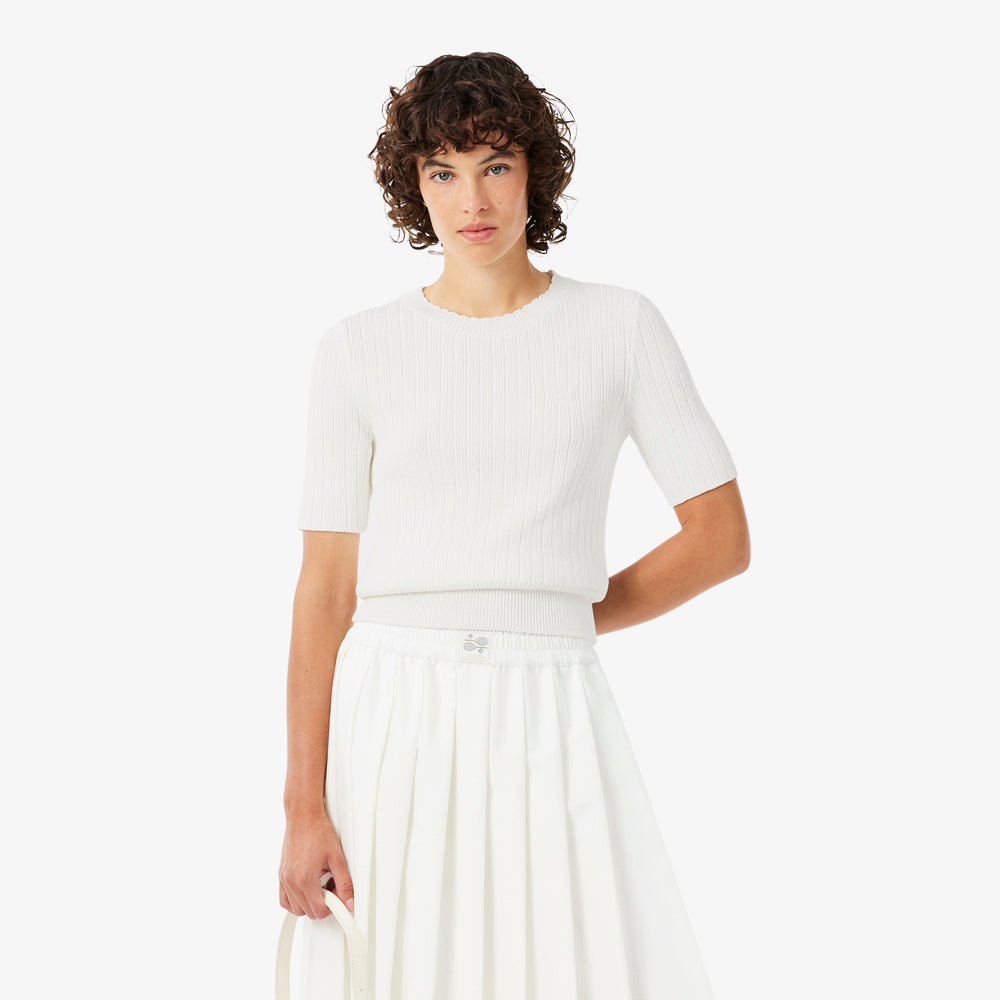 Short Sleeved Ribbed Cotton Sweater