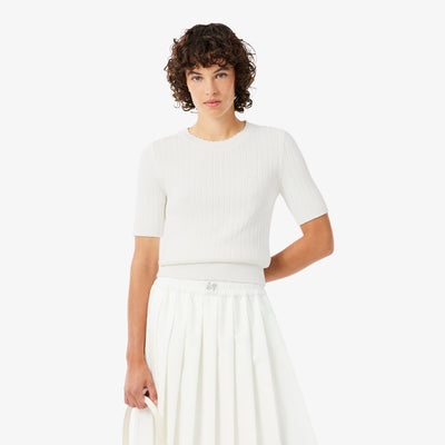 Short Sleeved Ribbed Cotton Sweater