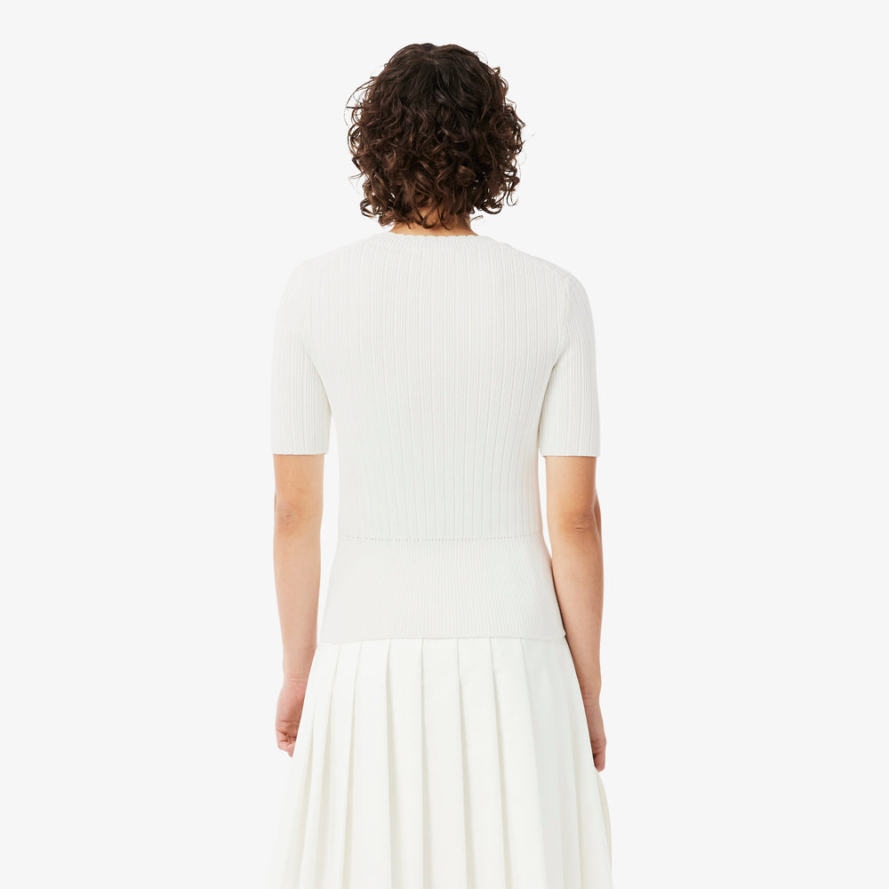Short Sleeved Ribbed Cotton Sweater
