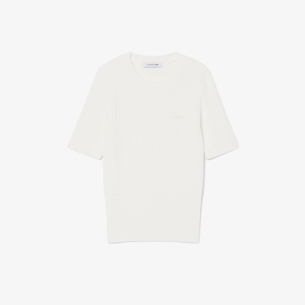 Short Sleeved Ribbed Cotton Sweater