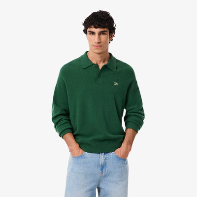Relaxed Fit Carded Wool Polo Sweater