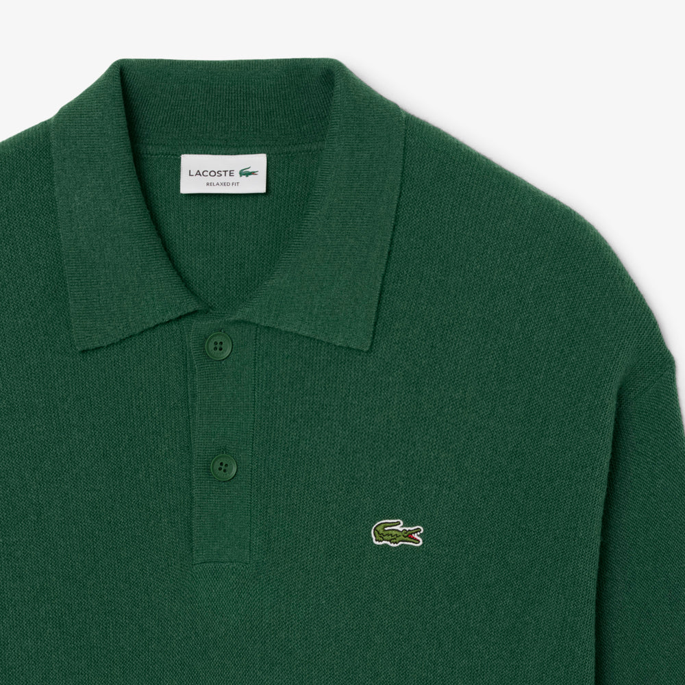 Relaxed Fit Carded Wool Polo Sweater
