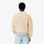 Badge Accent Pearl Rib Polo Collar Sweater