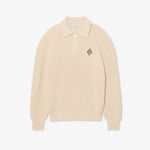 Badge Accent Pearl Rib Polo Collar Sweater
