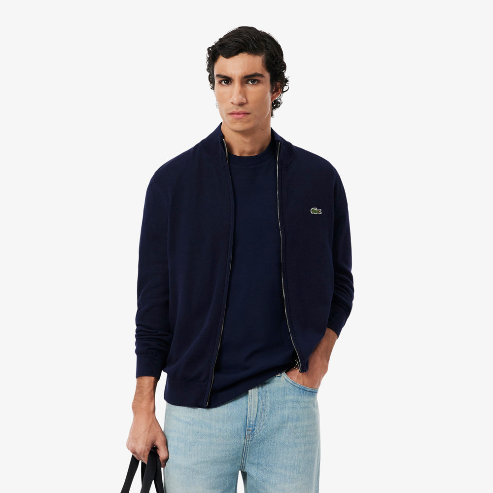Zipped High Neck Cotton Sweater