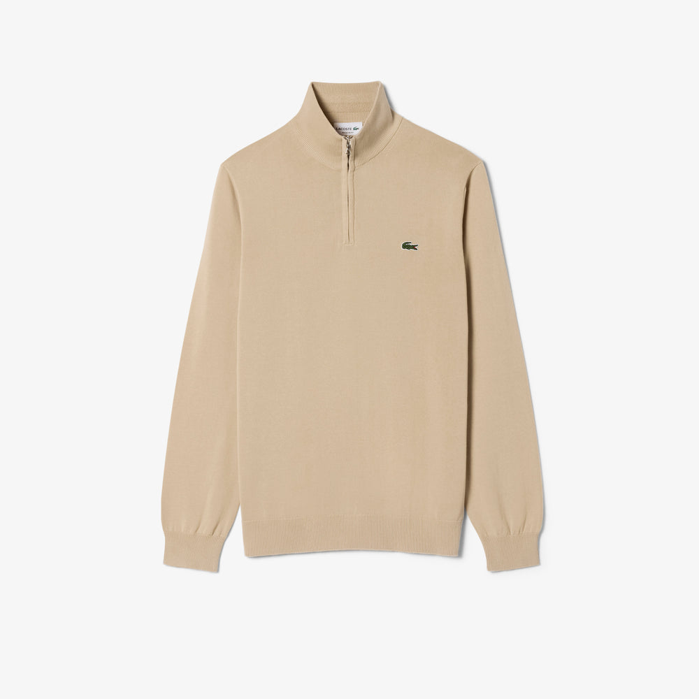 Zipped High Neck Cotton Sweater