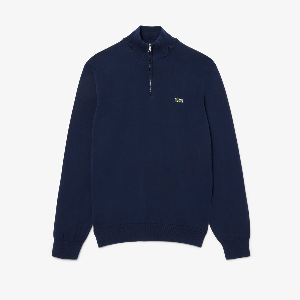 Zipped High Neck Cotton Sweater