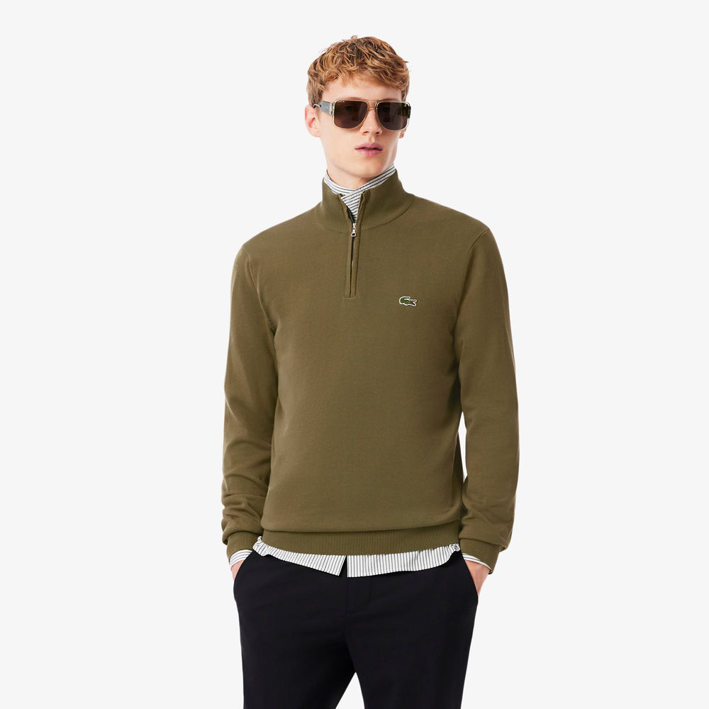 Zipped High Neck Cotton Sweater