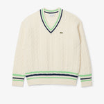 V Neck Cable Knit Wool Sweater