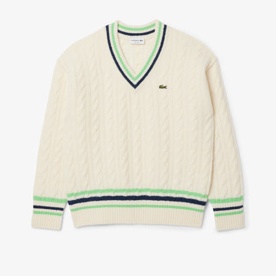 V Neck Cable Knit Wool Sweater