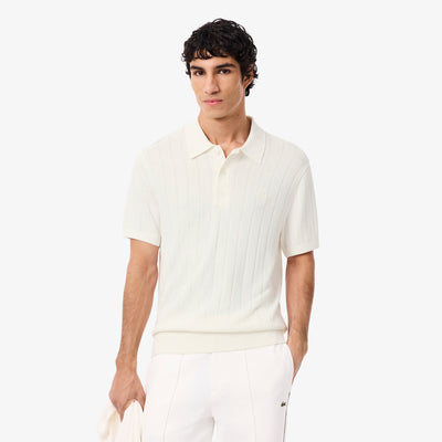 Fluid Ribbed Knit Polo Collar Sweater