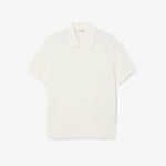 Fluid Ribbed Knit Polo Collar Sweater