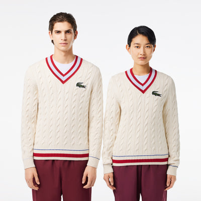 V Neck Cable Knit Cotton Sweater