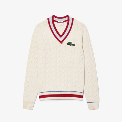 V Neck Cable Knit Cotton Sweater