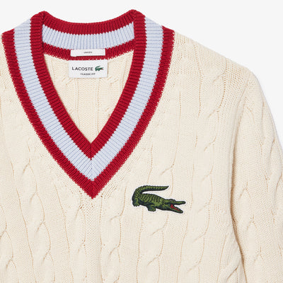V Neck Cable Knit Cotton Sweater