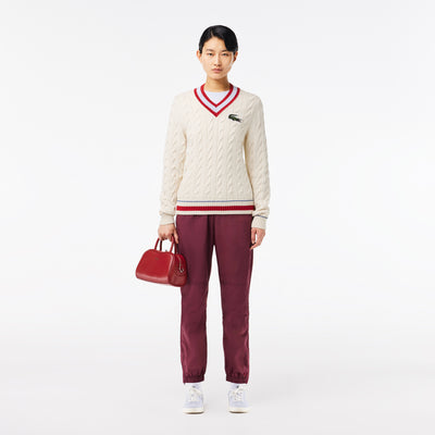 V Neck Cable Knit Cotton Sweater