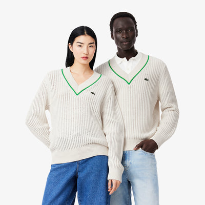V Neck Striped Tennis Sweater