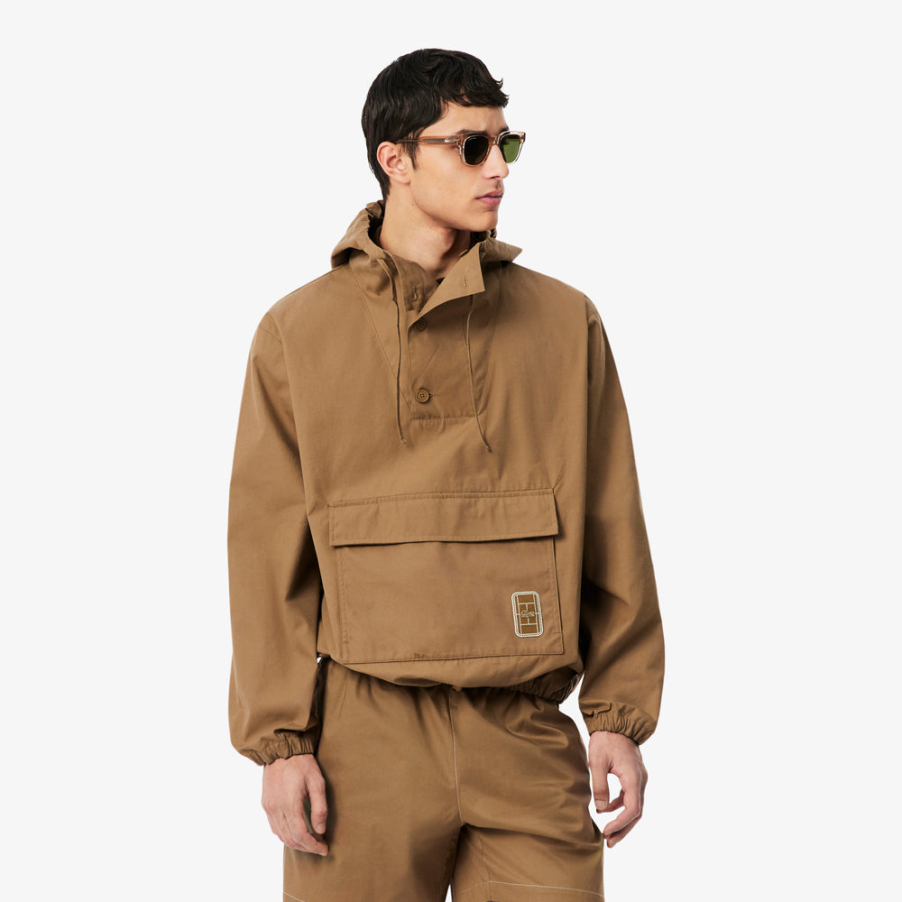Badge Accent Water-Repellent Canvas Half Zipped Jacket