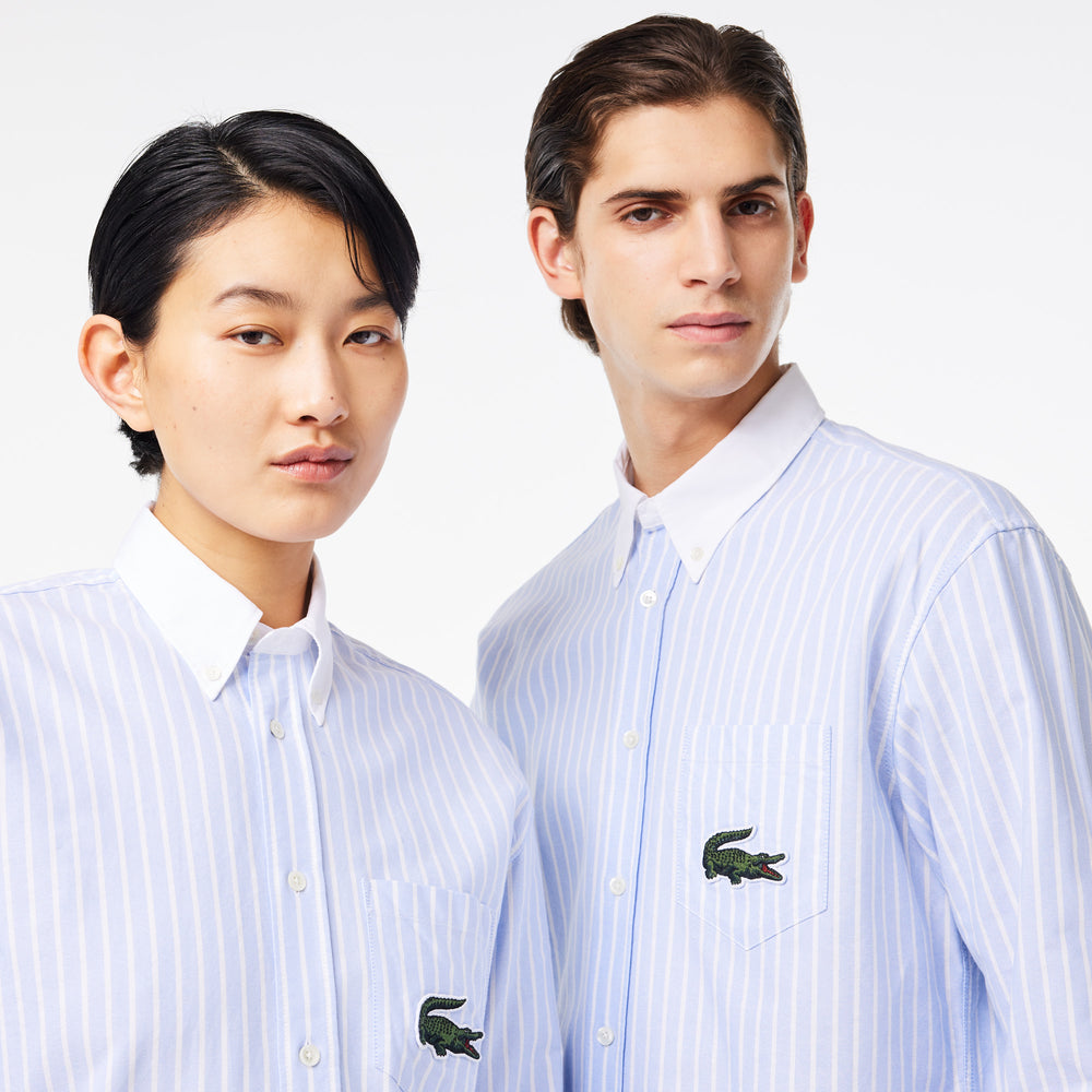 Striped Maxi Croc Contrast Collar Cotton Oxford Shirt
