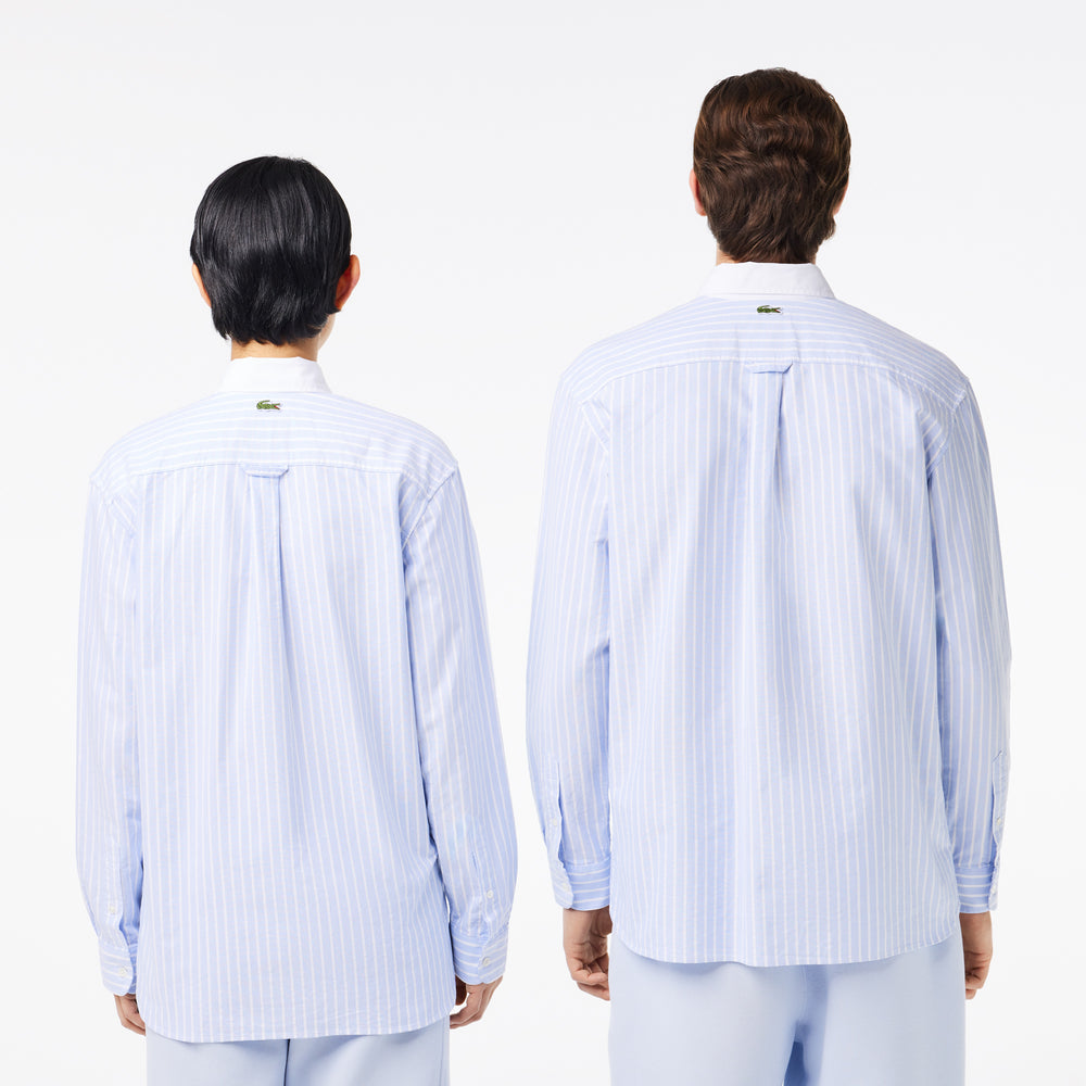 Striped Maxi Croc Contrast Collar Cotton Oxford Shirt