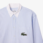 Striped Maxi Croc Contrast Collar Cotton Oxford Shirt