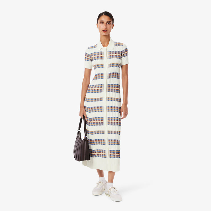 Ribbed Knit Polo Collar Dress