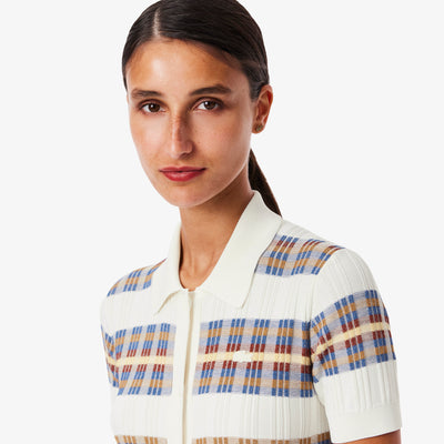 Ribbed Knit Polo Collar Dress