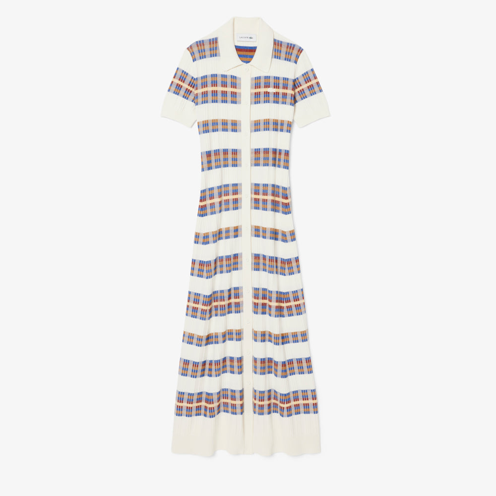 Ribbed Knit Polo Collar Dress